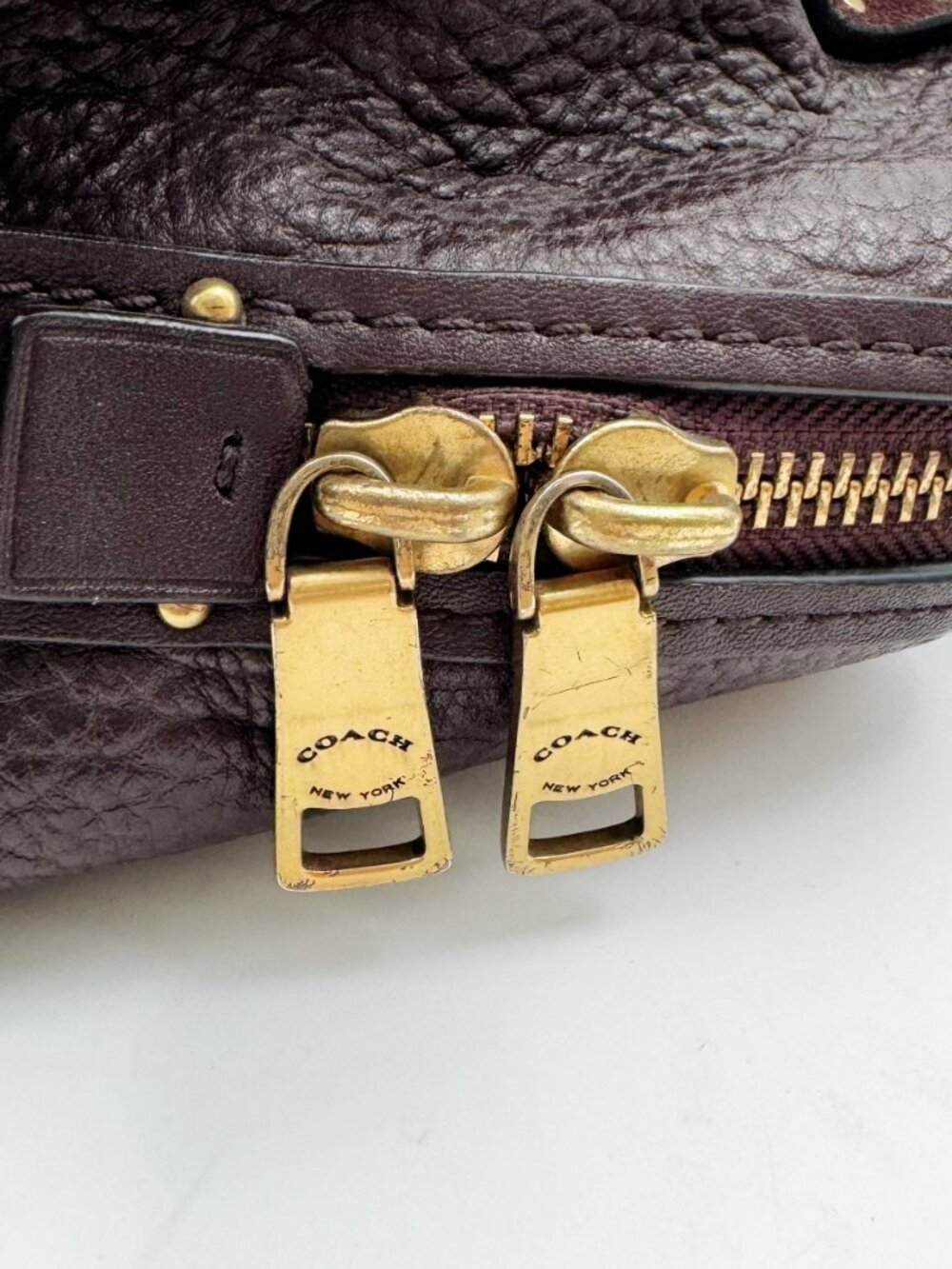 Coach Dark Brown Leather Studded Satchel with Gold Hardware - Picture 11 of 14